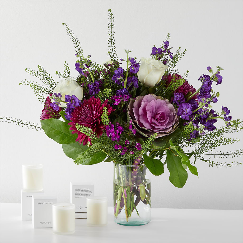 Dusk Blooms Bouquet and Candle Set